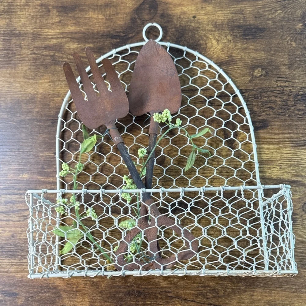 Rustic Brown and Cream Wall Decor with Garden Tools